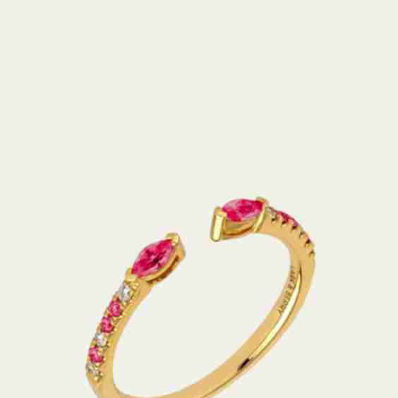 14K Yellow Gold Veto Open Ring With Lab Grown Diamonds And Cultured Rubies