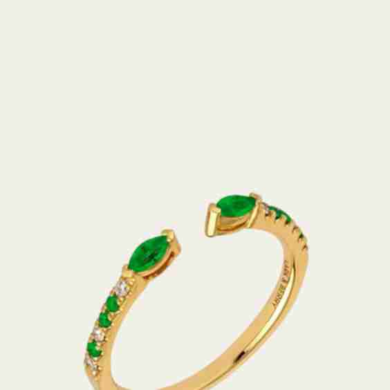 14K Yellow Gold Veto Open Ring with Lab Grown Diamonds and Cultured Emeralds