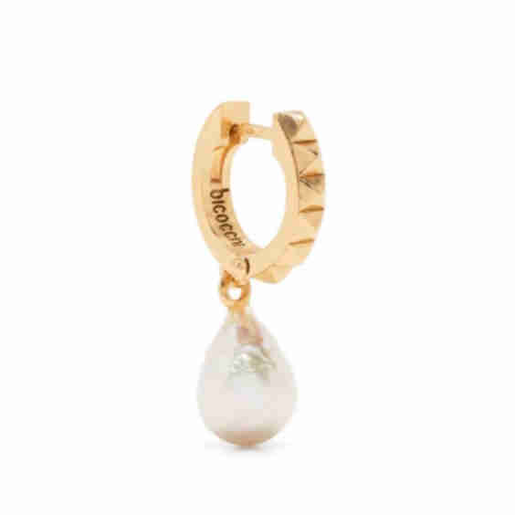 Drop-pearl Huggie Hoop Earring