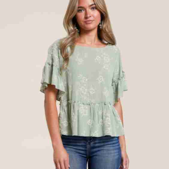 Daytrip Embroidered Floral Flutter Sleeve Top