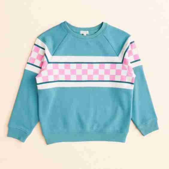 Modish Rebel Girls Checker Stripe Pullover