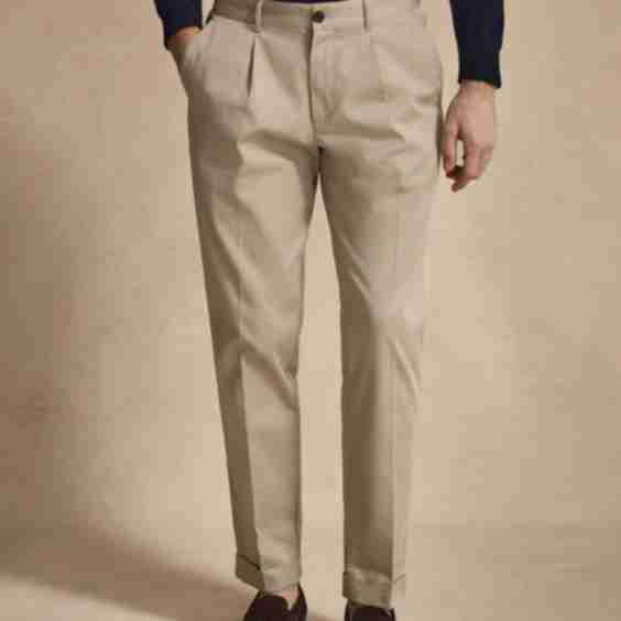Relaxed Fit Baumwoll-Faltenhose