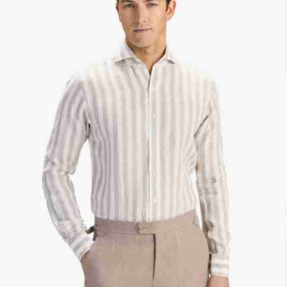 Block Striped Slim Fit Linen Shirt