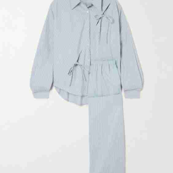 Cutout Tie-Detailed Striped Organic Cotton Pajama Set
