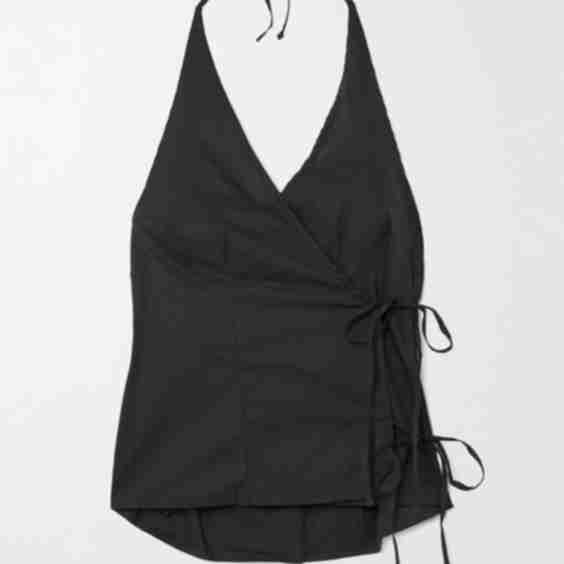 Wrap Effect Organic Cotton Poplin Halterneck Top