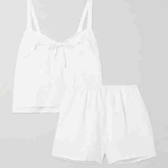 U Shape Tie Detailed Striped Organic Cotton Pajama Set