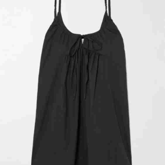 Tie-Detailed Gathered Organic Cotton-Poplin Mini Dress
