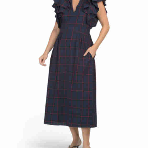 Holbrook Plaid Santana Tie Back Midi Dress