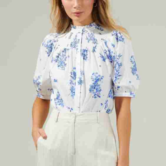 Victoria Floral Blossom Smocked Mock Neck Top