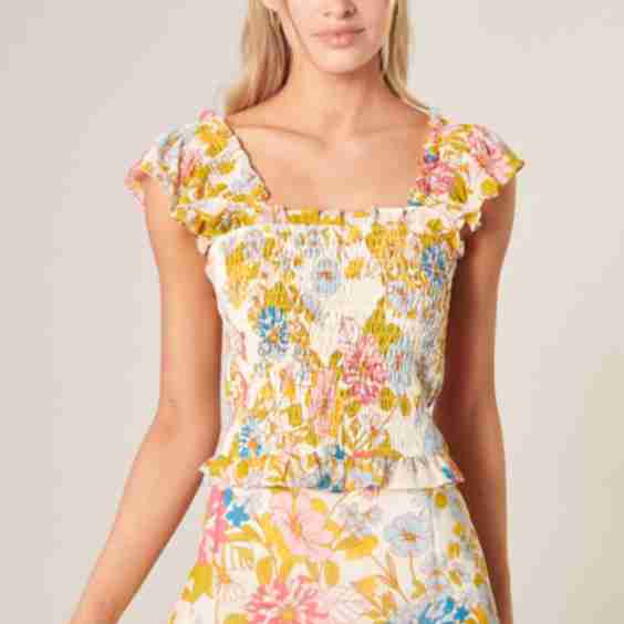 Frolic Square Neck Smocked Front Top