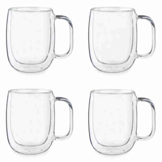 Sorrento Plus 4-Piece Double-Wall Glass Coffee Mug Set