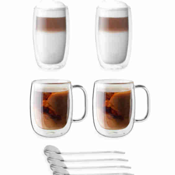 Sorrento Double Wall Glassware 4-pc Coffee Glass Mug Snowflake Set