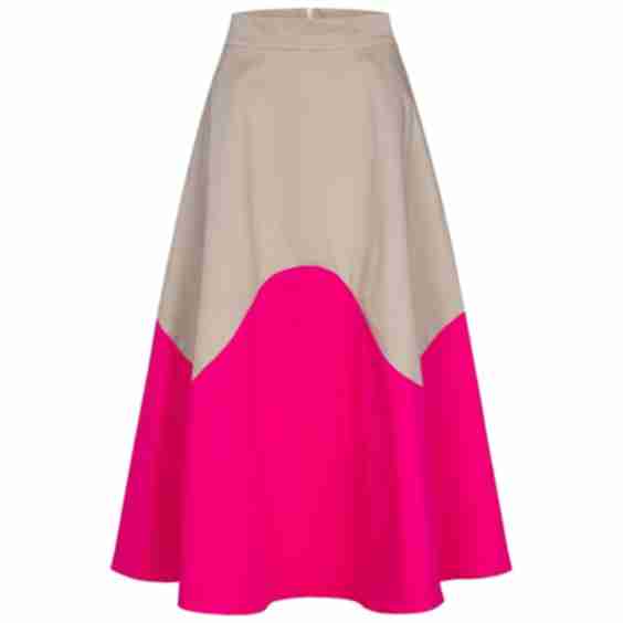 Midi Skirt With Wave Colorblock In Beige & Pink