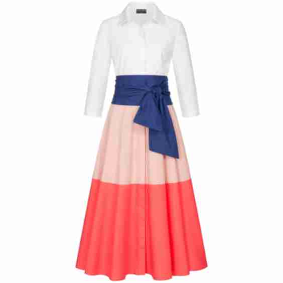 Colorblock Shirtdress with Tie Belt