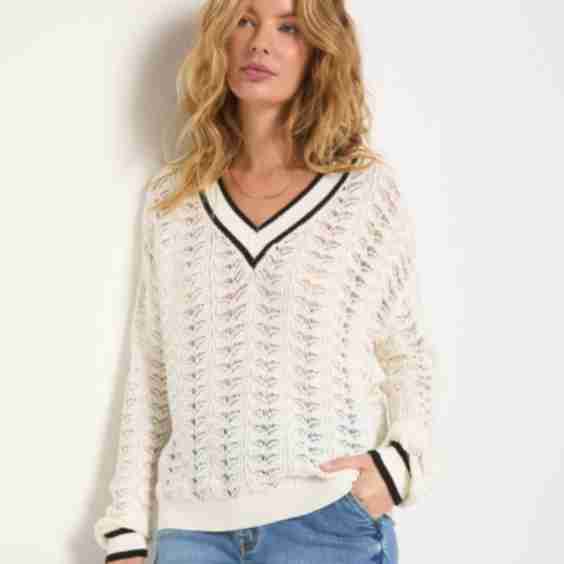 Sandy Shores Pointelle V-Neck Sweater