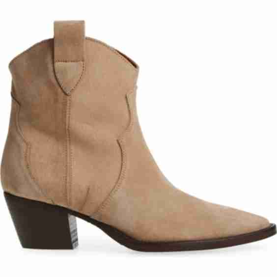 Pointy Toe Block Heel Leather Bootie