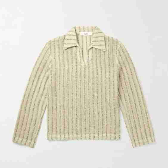 Marquis Oversized Striped Open Knit Boucle Polo Shirt