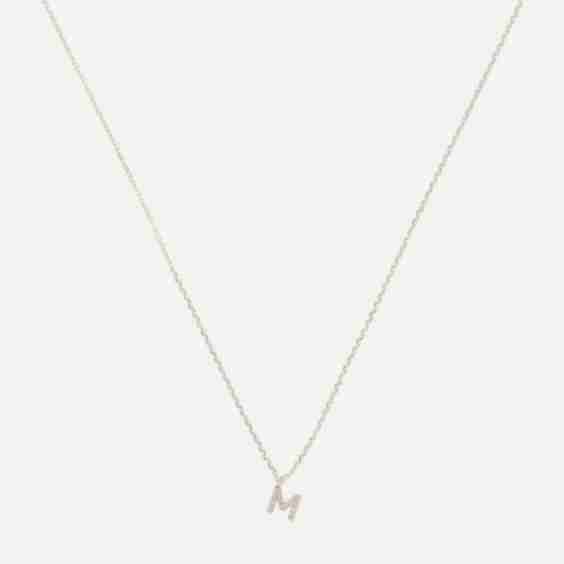 9ct Gold M Diamond Initial Pendant Necklace