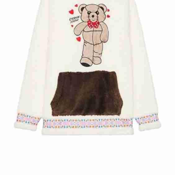 Bear Patch Boa Fleece Pullover Hoodie