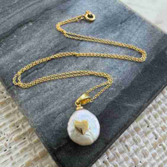 Pearl And Gold Heart Necklace