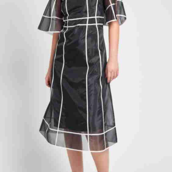 Modern Fit Organza Contrast Stripe A-Line Midi Dress