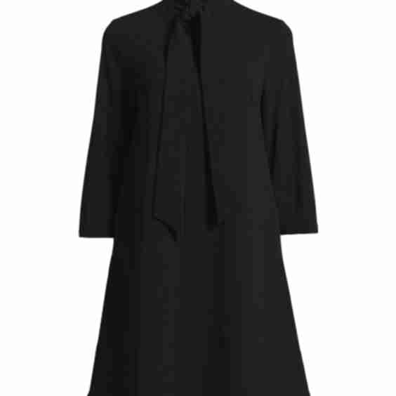 Ming Wang x Tanya Foster Stretch Deco Crepe Tie-Neck Tent Dress