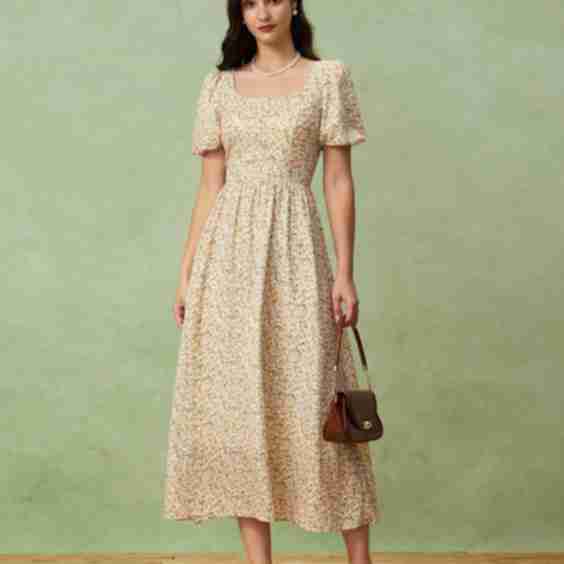 Floral Puffed Sleeve Midi Dress