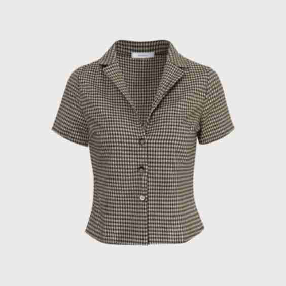 Lapel Plaid Short Sleeve Blouse