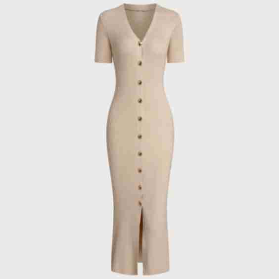 Apricot V Neck Bodycon Sweater Dress