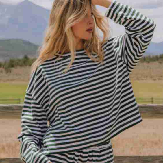 Striped Cotton Long Sleeve Top