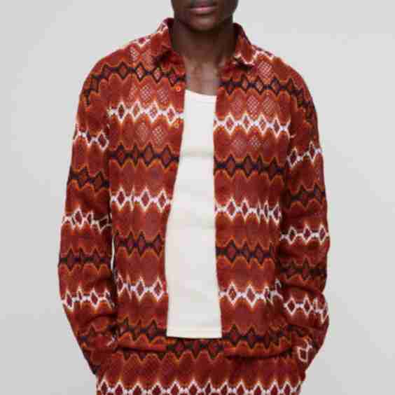 Relaxed Long Sleeve Crochet Zig Zag Shirt