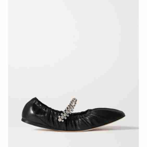 Black Gai Crystal-Embellished Glossed-Leather Ballet Flats