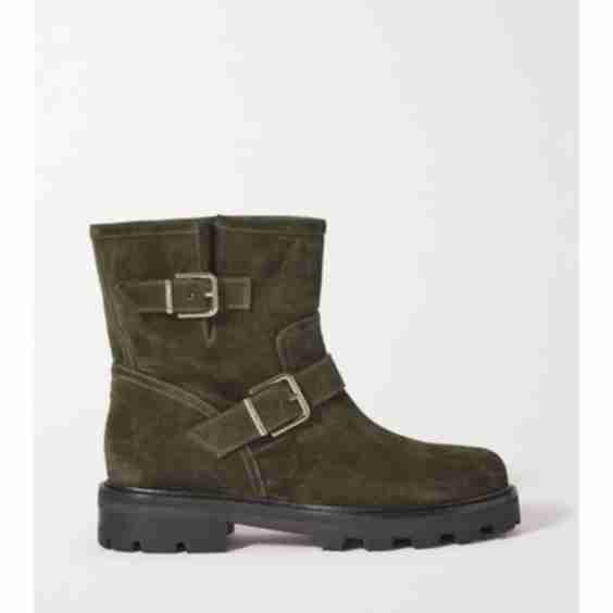 Army Green Youth II 40 Buckled Shearling-Lined Suede Ankle Boots