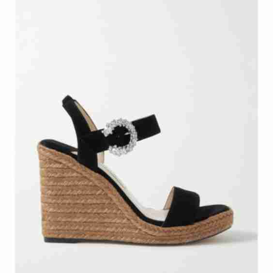 Black Mirabelle 110 Crystal-Embellished Leather Espadrille Wedge Sandals