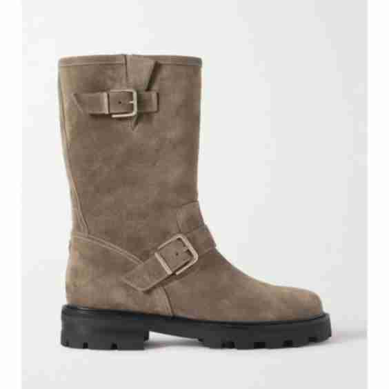 Taupe Biker II 40 Buckled Suede Ankle Boots