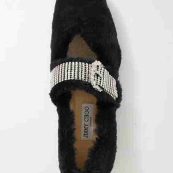 Krista Crystal-Embellished Faux Fur Ballet Flats