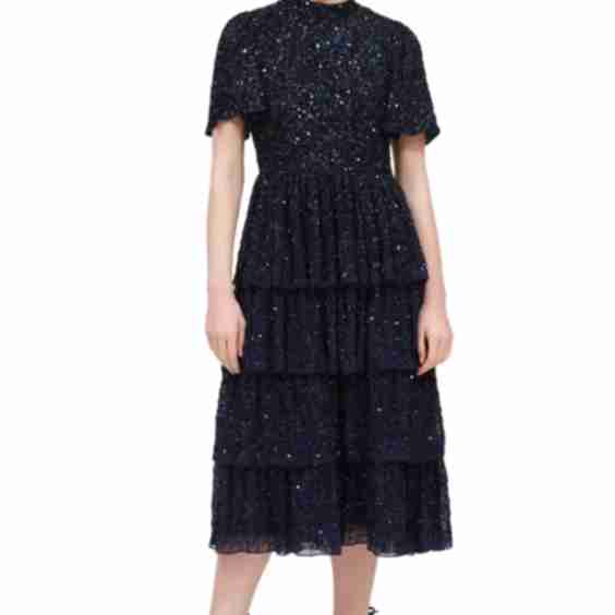 Occasion Embellished Sequin Beaded Evening Midi Dress