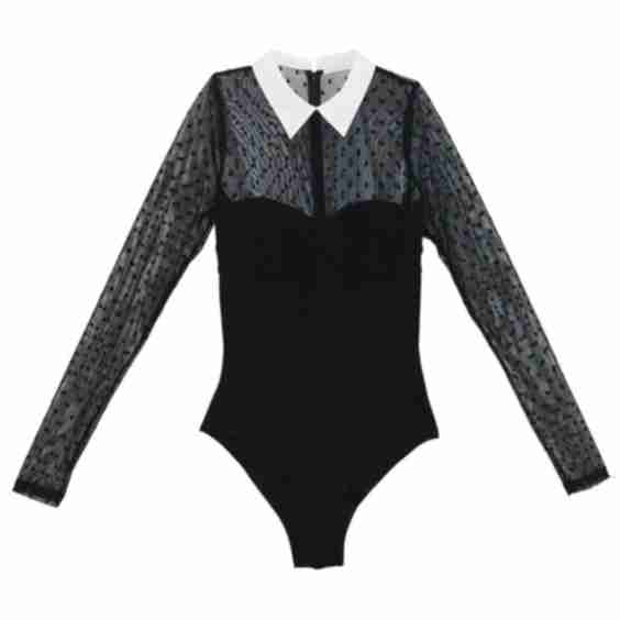 Collared Bodysuit with Dotted Tule