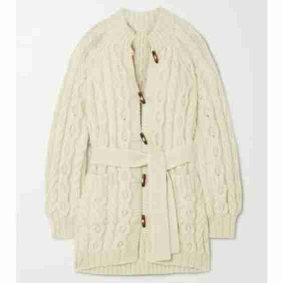 Brighton Belted Cable-Knit Alpaca Cardigan