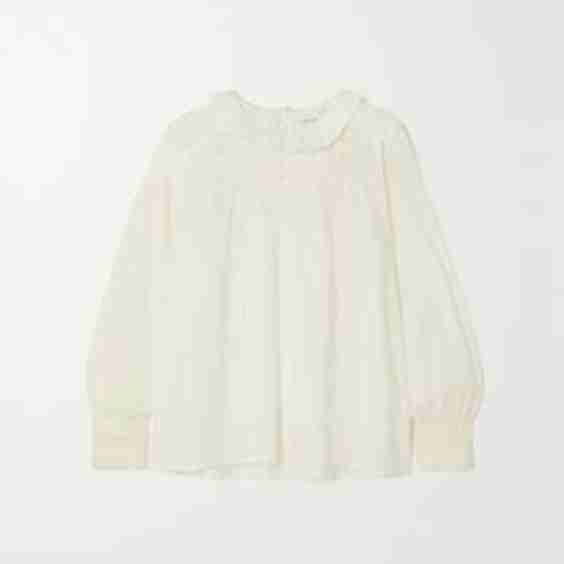 Plum Ruffled Broderie Anglaise Organic Cotton-Poplin Blouse
