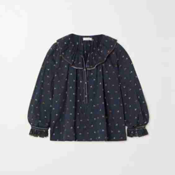 Ethel Ruffled Embroidered Organic Cotton-Voile Blouse
