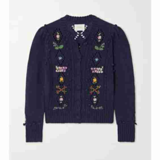 Forget-Me-Not Embroidered Cable-Knit Organic Cotton And Wool-Blend Cardigan