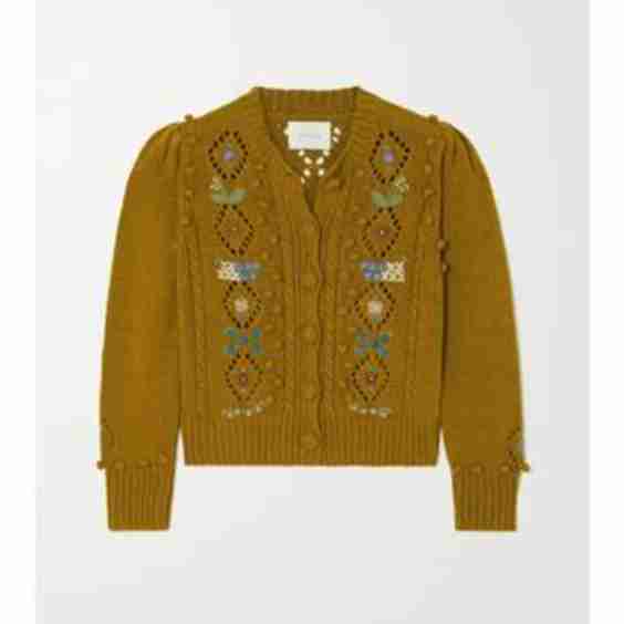 Forget-Me-Not Embroidered Cable-Knit Organic Cotton And Wool-Blend Cardigan