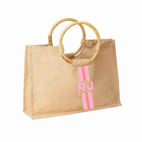 Stripe Jute Carryall with Bamboo Handle