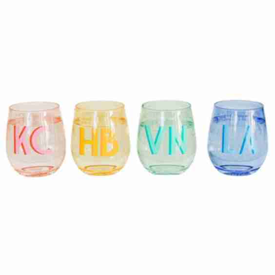 Monogrammed 14 oz Colored Stemless Wine Glass