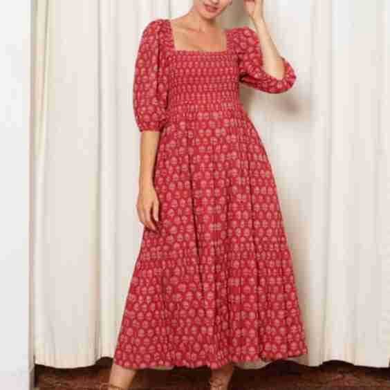 Elsie Dress Red and Pink Hydrangea