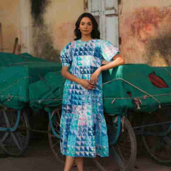 Lara Dress Blue & Green Geo