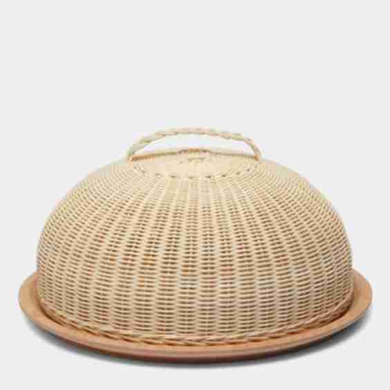 Calla Handwoven Wicker And Wood Domed Cheese Plate