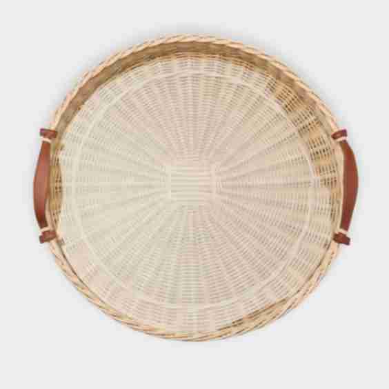 Peonia Handwoven Wicker and Glass Round Tray (16.5in/42cm)