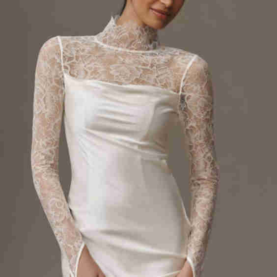 Croissant Long-Sleeve Lace Mini Dress